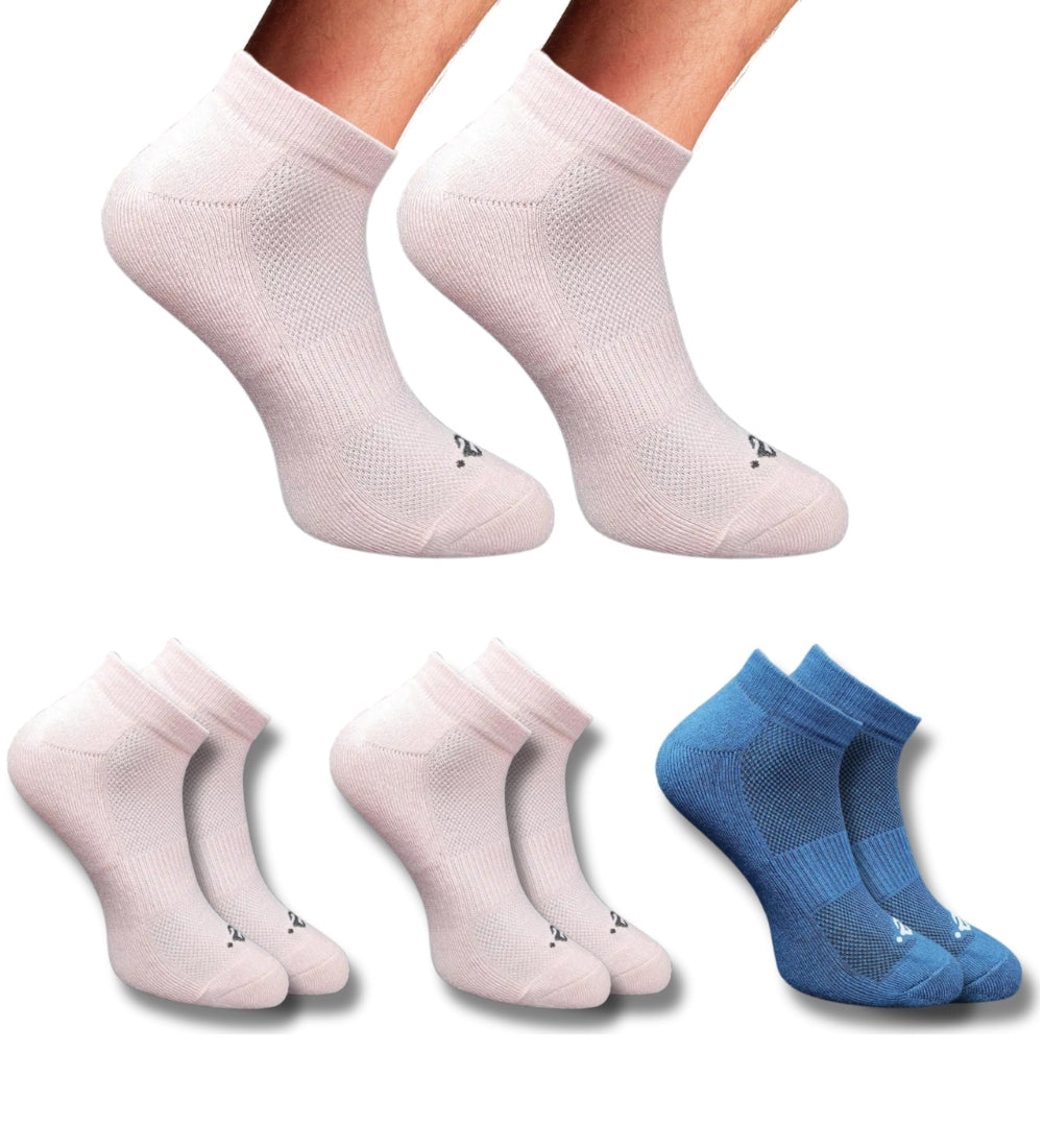 Pack of 3 Unisex Bamboo Blend Solid Low Cut Socks (Light Peach, Navy Blue)
