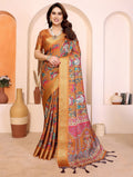 Women's Cotton Silk Kalamkari Printed Saree With Unstitched Blouse - 5.5 Mtr (Mustard-Orange)