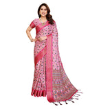 Women's Cotton Silk Floral Kalamkari Printed Saree With Unstitched Blouse - 5.5 Mtr (Baby Pink)