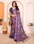 Women's Cotton Silk Floral Kalamkari Printed Saree With Unstitched Blouse - 5.5 Mtr (Purple)