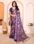 Women's Cotton Silk Floral Kalamkari Printed Saree With Unstitched Blouse - 5.5 Mtr (Purple)