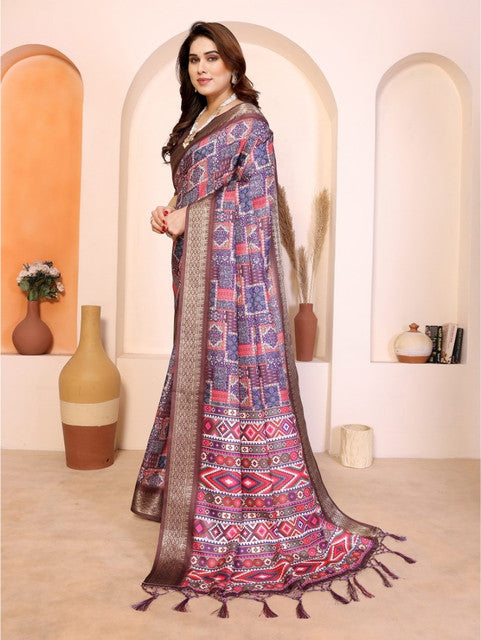 Women's Cotton Silk Kalamkari Printed Saree With Unstitched Blouse - 5.5 Mtr (Multicolor)
