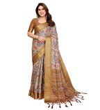 Women's Cotton Silk Floral Kalamkari Printed Saree With Unstitched Blouse - 5.5 Mtr (Beige )