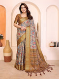 Women's Cotton Silk Floral Kalamkari Printed Saree With Unstitched Blouse - 5.5 Mtr (Beige )