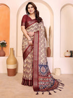 Women's Cotton Silk Kalamkari Printed Saree With Unstitched Blouse - 5.5 Mtr (Maroon)