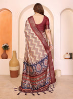 Women's Cotton Silk Kalamkari Printed Saree With Unstitched Blouse - 5.5 Mtr (Maroon)