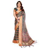 Women's Cotton Silk Kalamkari Printed Saree With Unstitched Blouse - 5.5 Mtr (Multicolor)