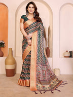 Women's Cotton Silk Kalamkari Printed Saree With Unstitched Blouse - 5.5 Mtr (Multicolor)