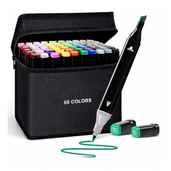Plastic 60Pcs Colors Art Markers Sketch Pen Dual Tip Artist Art Marker (Multicolor )